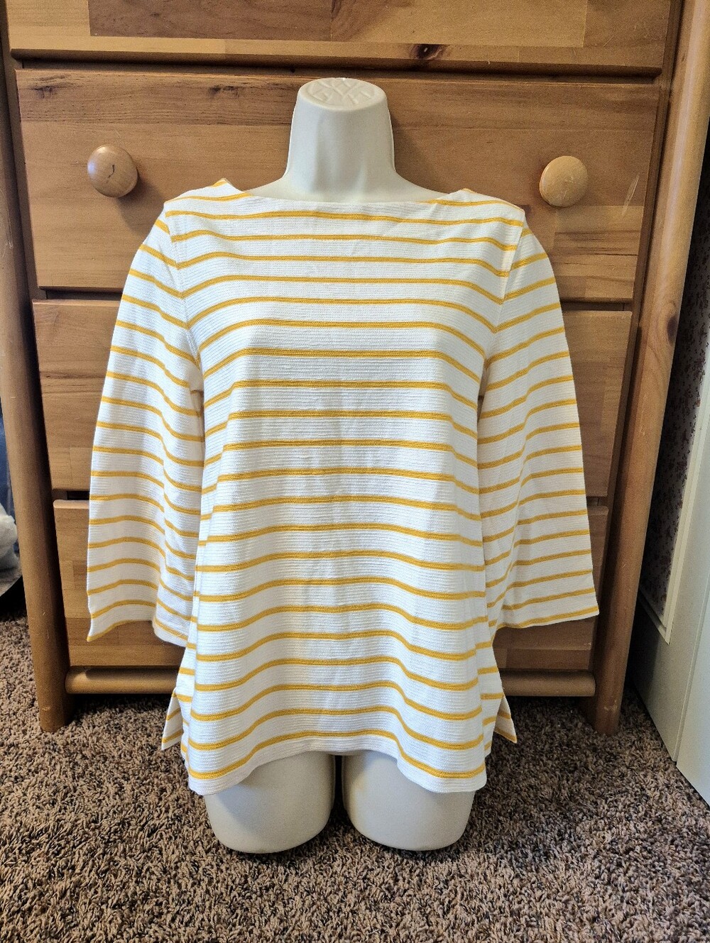 New Old Navy White and Yellow Striped Boatneck Long Sleeve Top Size S